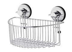 How do suction cup attachments on soap baskets work, and are they suitable for all types of bathroom surfaces?
